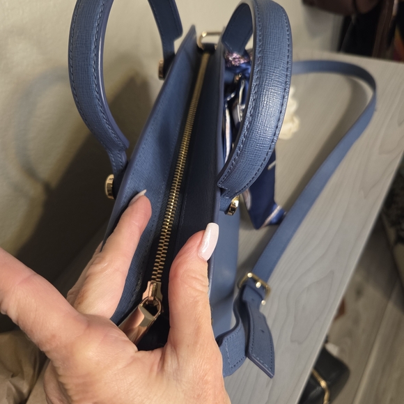 Furla Blue Handbag with Scarf Accent - Picture 9 of 13